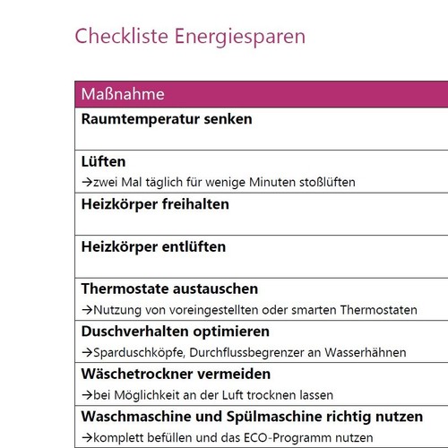 Checkliste Energiesparen